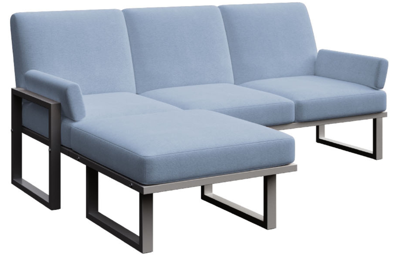 Modr&aacute; rohov&aacute; zahradn&iacute; pohovka MESONICA Soledo s antracitovou podnož&iacute; 205 cm, lev&aacute;/prav&aacute;