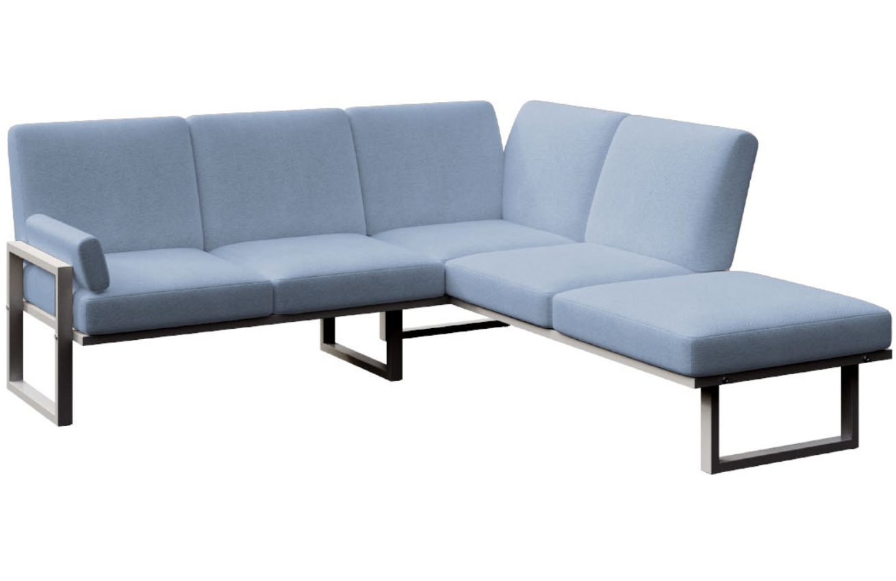 Modr&aacute; rohov&aacute; zahradn&iacute; pohovka MESONICA Soledo s antracitovou podnož&iacute; 216 cm, lev&aacute;/prav&aacute;