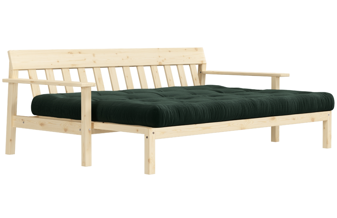 Tmavě zelená manšestrová trojmístná rozkládací pohovka Karup Design Unwind 218 cm