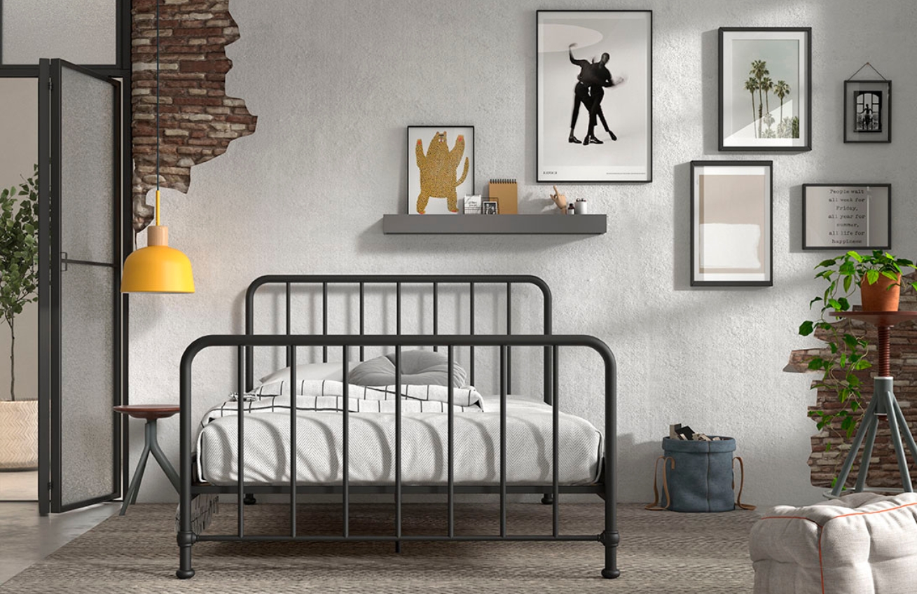 Černá kovová postel Vipack Bronxx 140 x 200 cm