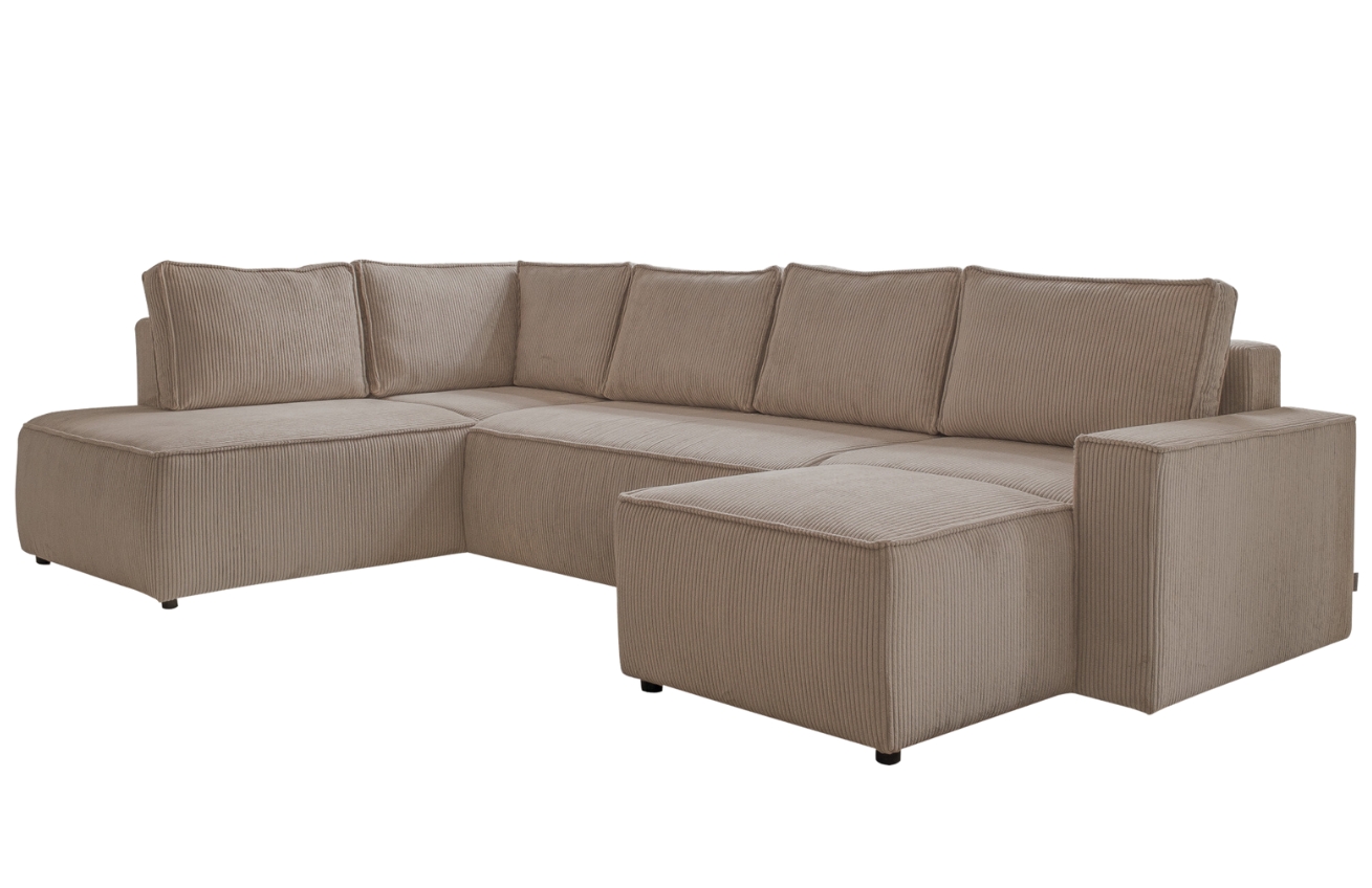 Tmavě béžová manšestrová rohová rozkládací pohovka do "U" Miuform Brave Dave 322 cm, levá