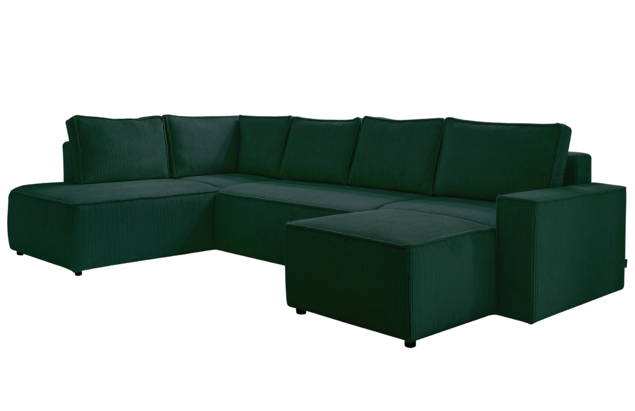 Zelená manšestrová rohová rozkládací pohovka do "U" Miuform Brave Dave 322 cm, levá