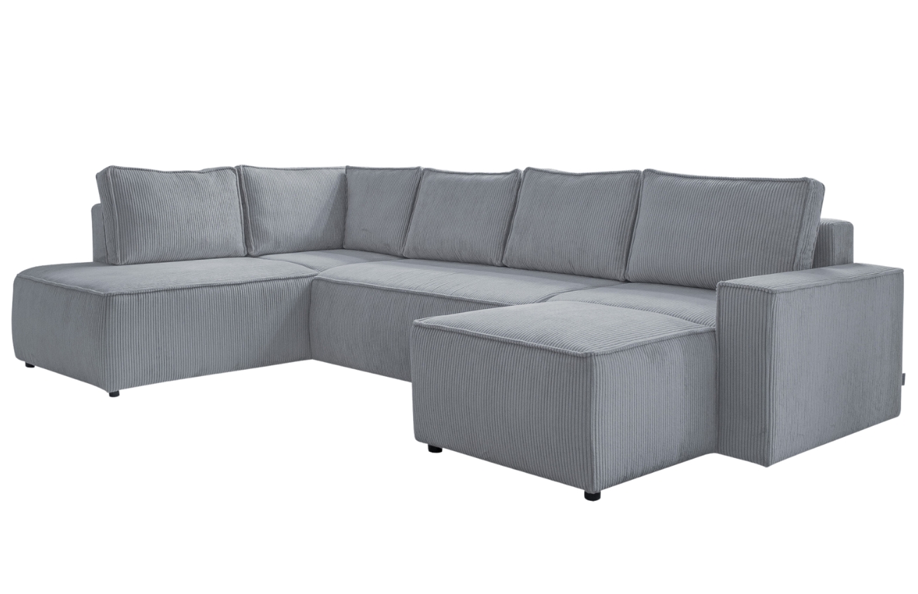 Světle šedá manšestrová rohová rozkládací pohovka do "U" Miuform Brave Dave 322 cm, levá