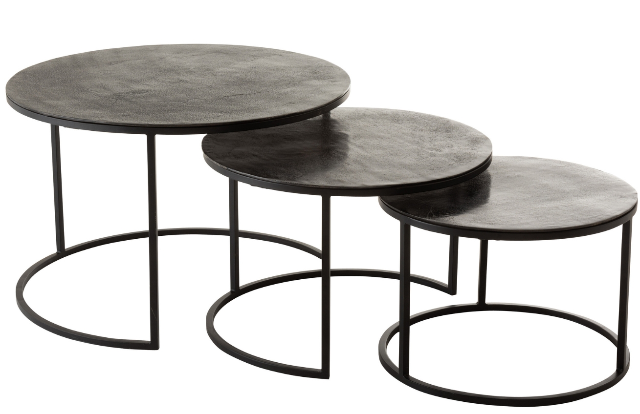 Set tří černých kovových konferenčních stolků J-line Hugle 75,5/59/50 cm