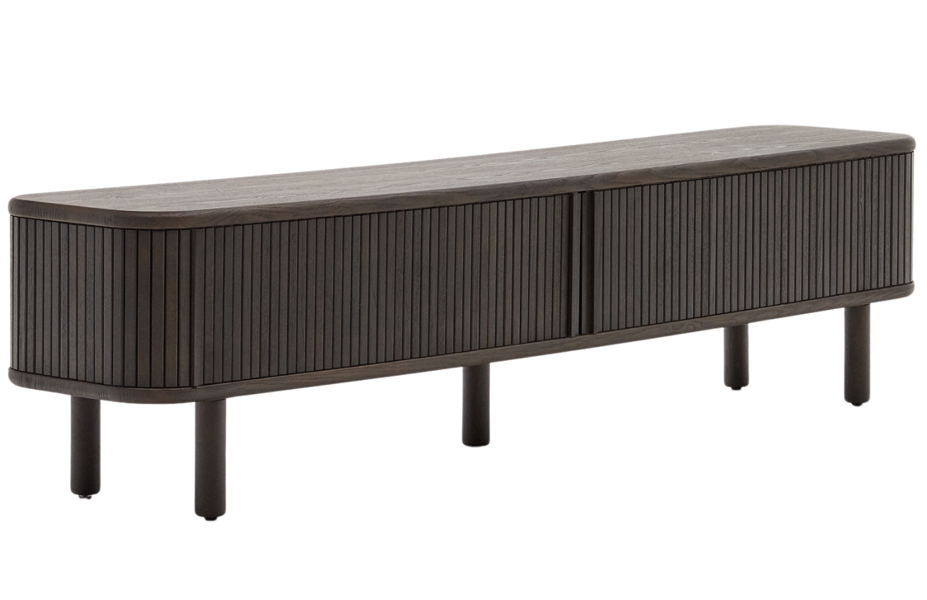 Tmavě hněd&yacute; dřevěn&yacute; TV stolek Kave Home Mailen 200 x 40 cm