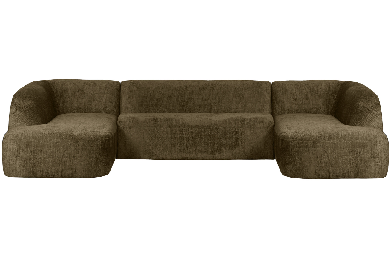 WOOOD Hnědo-zelen&aacute; čalouněn&aacute; rohov&aacute; pohovka do "U" Amir 339 cm