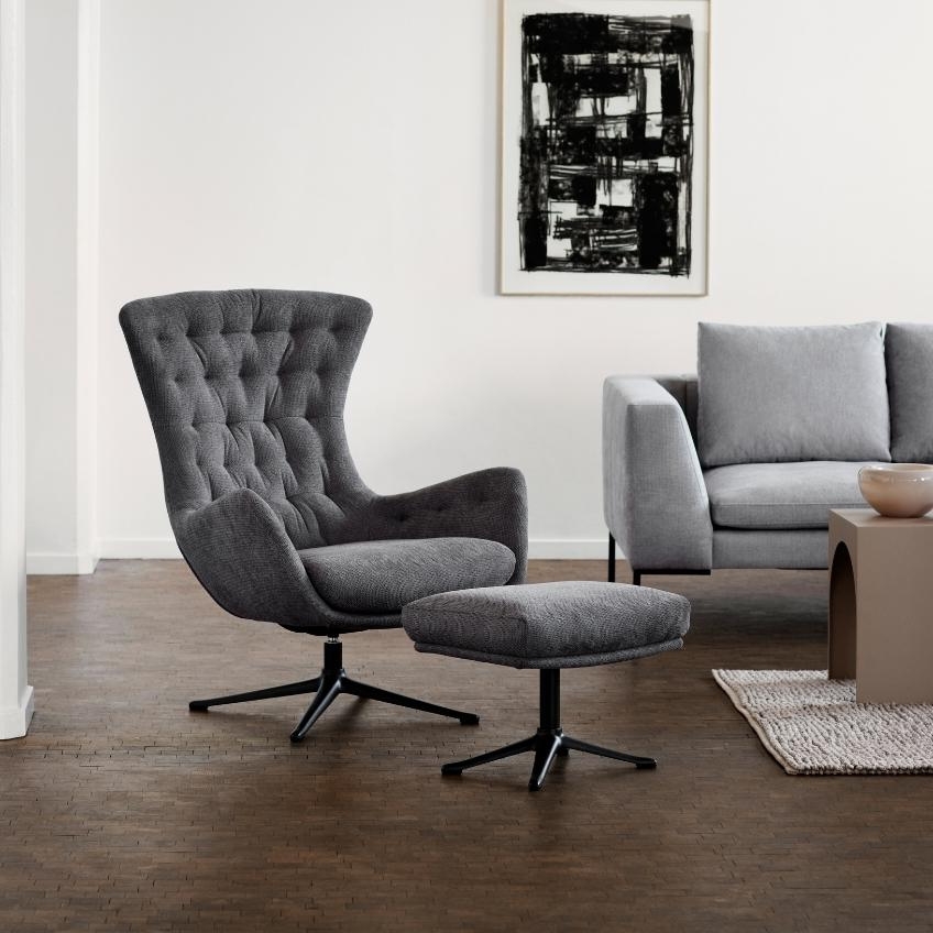 Béžové čalouněné otočné lounge křeslo FLEXLUX SINI