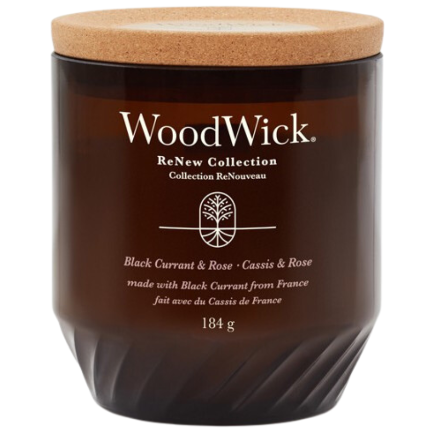 Střední vonná svíčka WoodWick ReNew, Black Currant & Rose