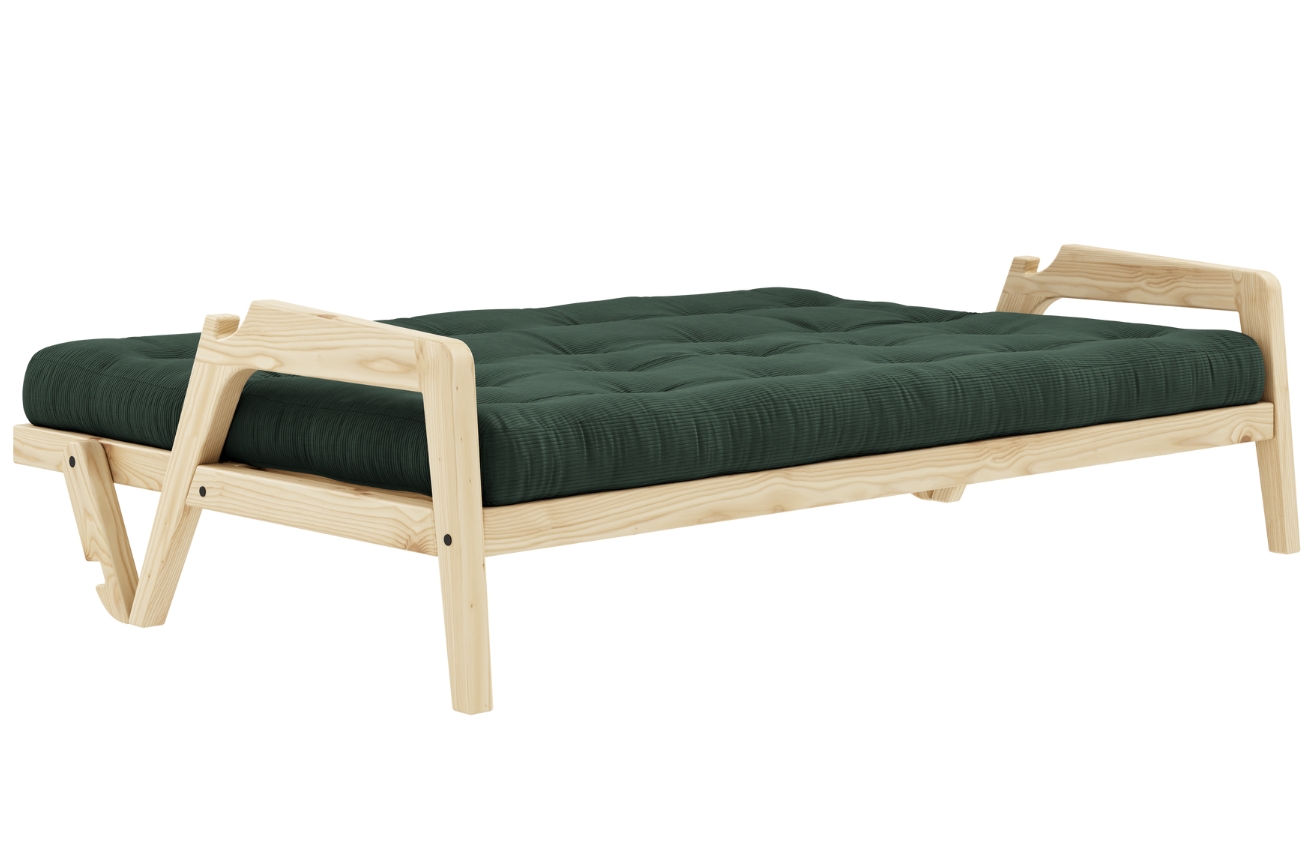 Tmavě zelená manšestrová trojmístná rozkládací pohovka Karup Design Grab 204 cm