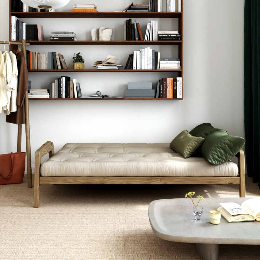 Tmavě béžová trojmístná rozkládací pohovka Karup Design Grab 204 cm s hnědou konstrukcí