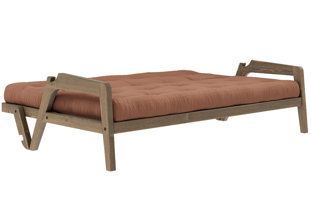 Hnědá trojmístná rozkládací pohovka Karup Design Grab 204 cm s hnědou konstrukcí