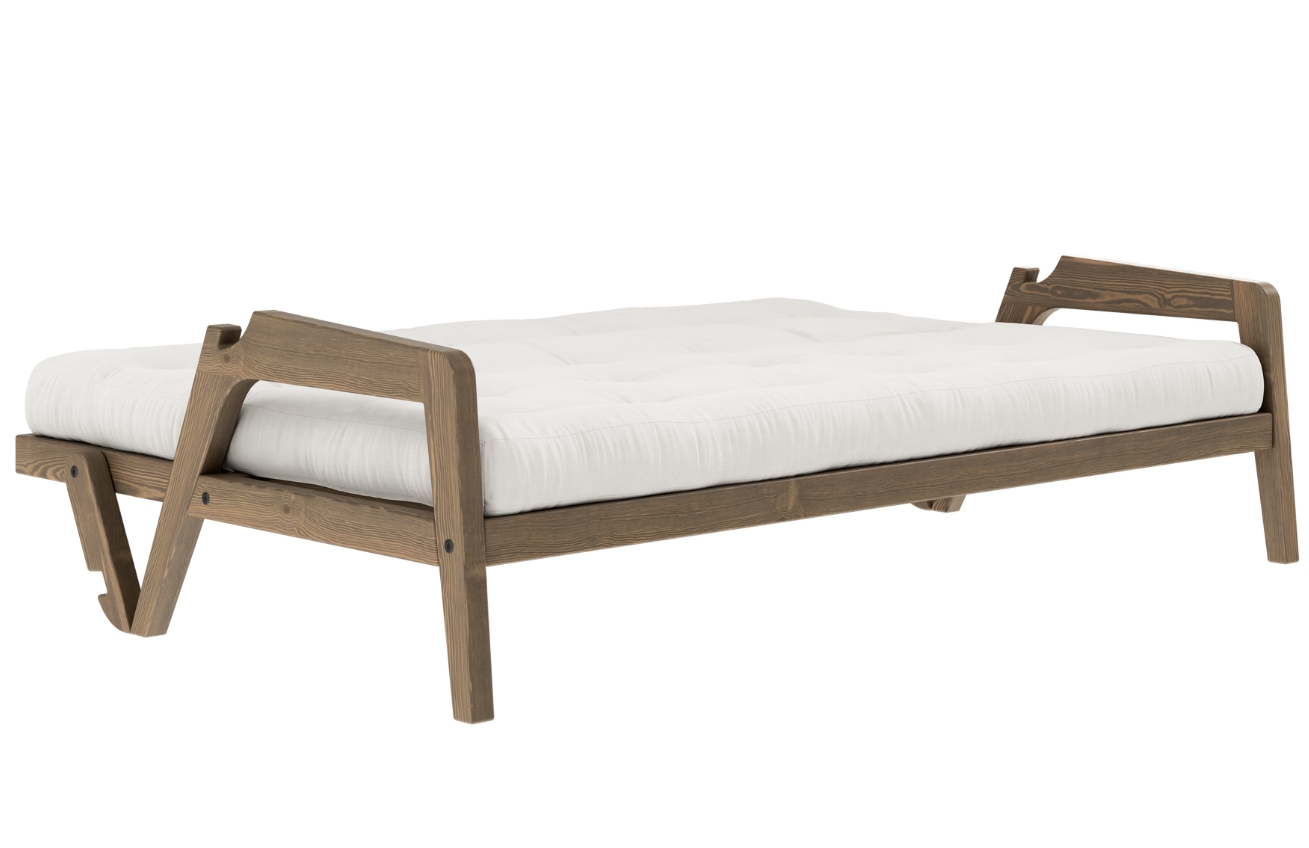 Bílá trojmístná rozkládací pohovka Karup Design Grab 204 cm s hnědou konstrukcí