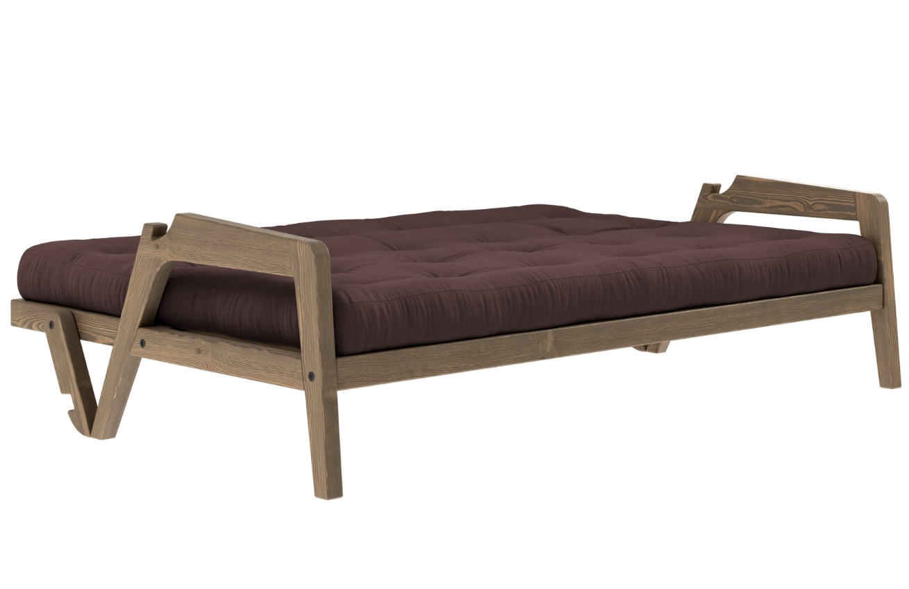 Tmavě hnědá trojmístná rozkládací pohovka Karup Design Grab 204 cm s hnědou konstrukcí