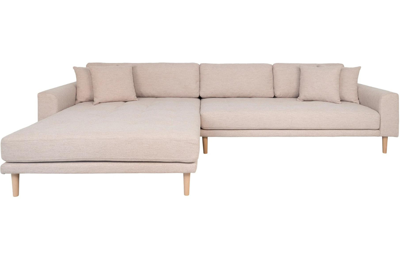 Nordic Living Béžová čalouněná rohová pohovka Limo 290 cm, levá