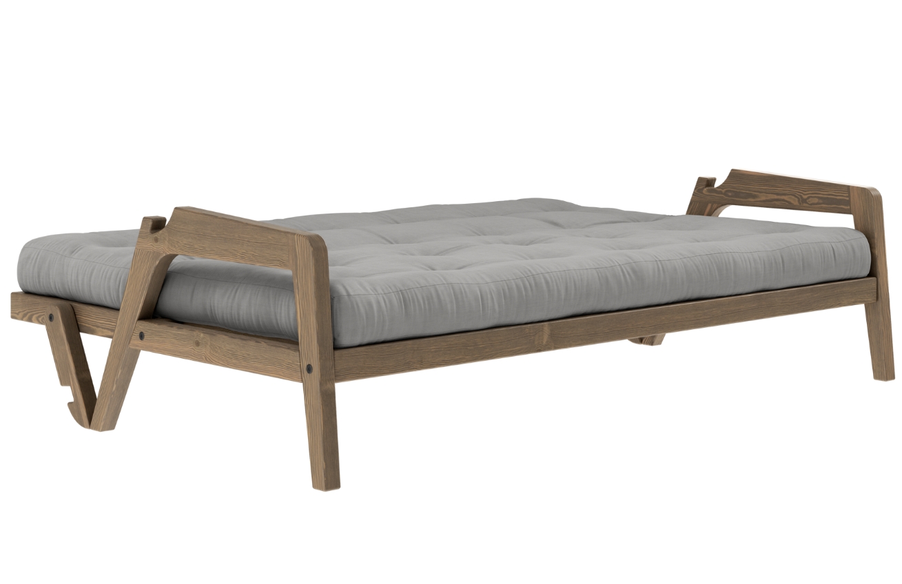 Šedá trojmístná rozkládací pohovka Karup Design Grab 204 cm s hnědou konstrukcí