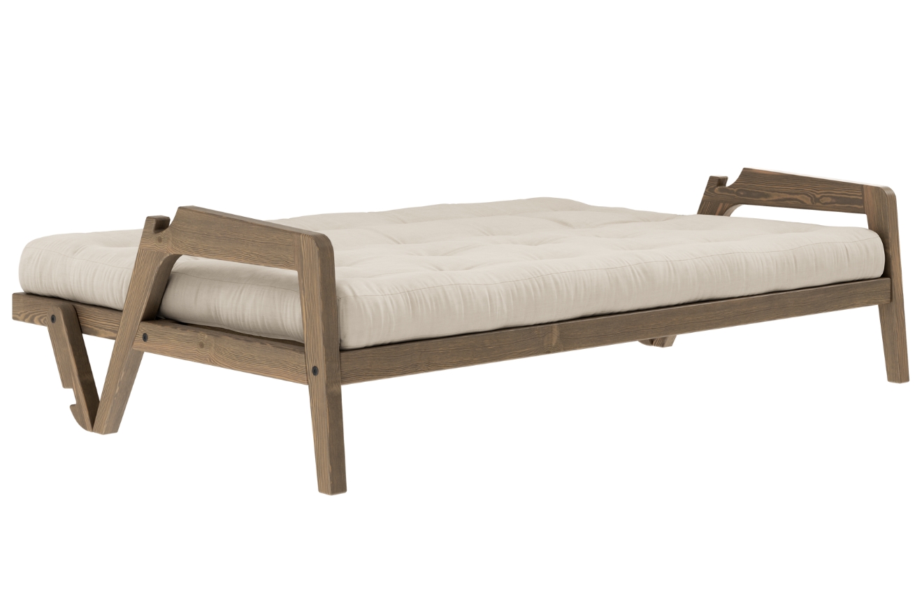 Béžová trojmístná rozkládací pohovka Karup Design Grab 204 cm s hnědou konstrukcí