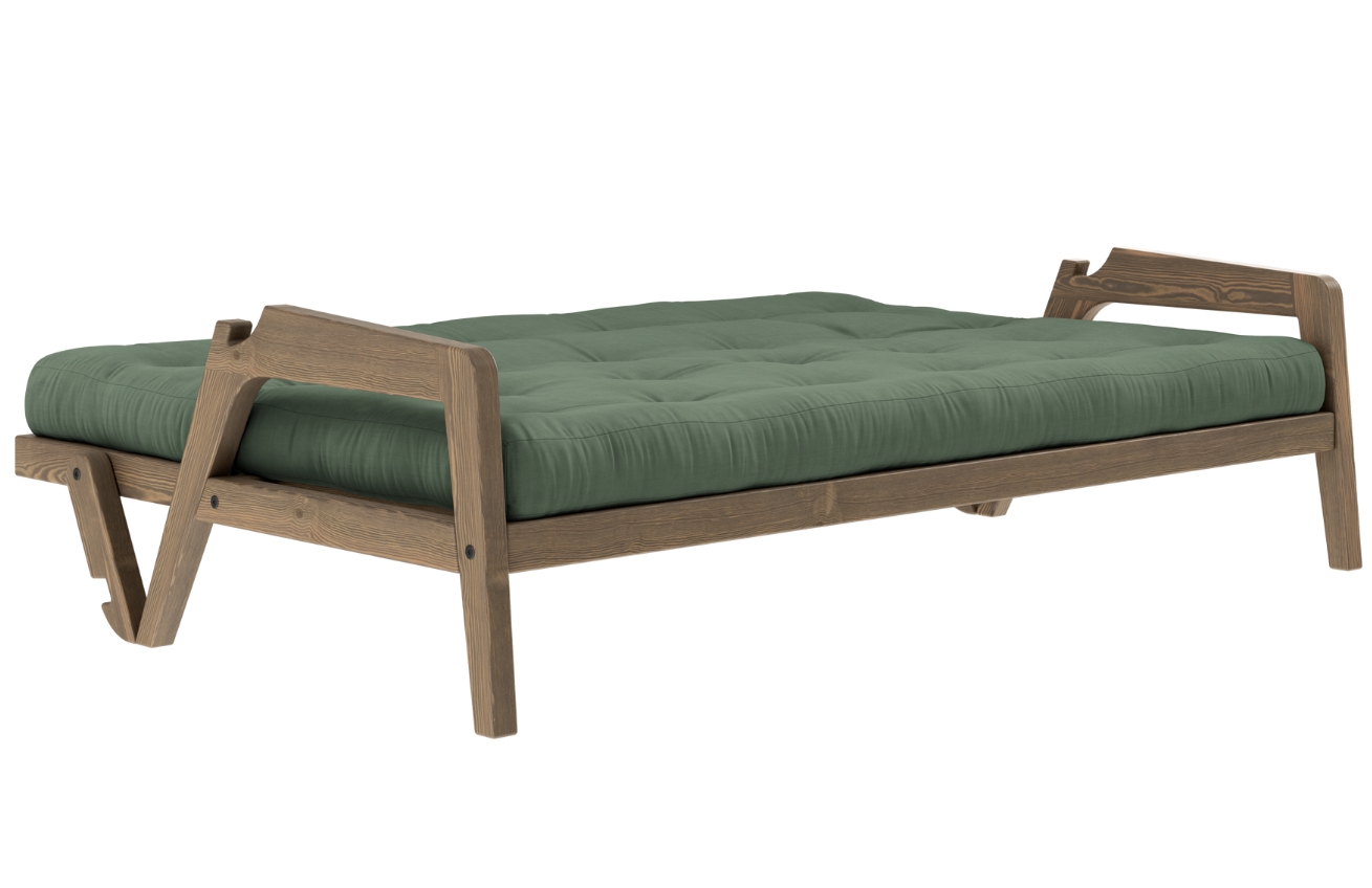 Zelená trojmístná rozkládací pohovka Karup Design Grab 204 cm s hnědou konstrukcí