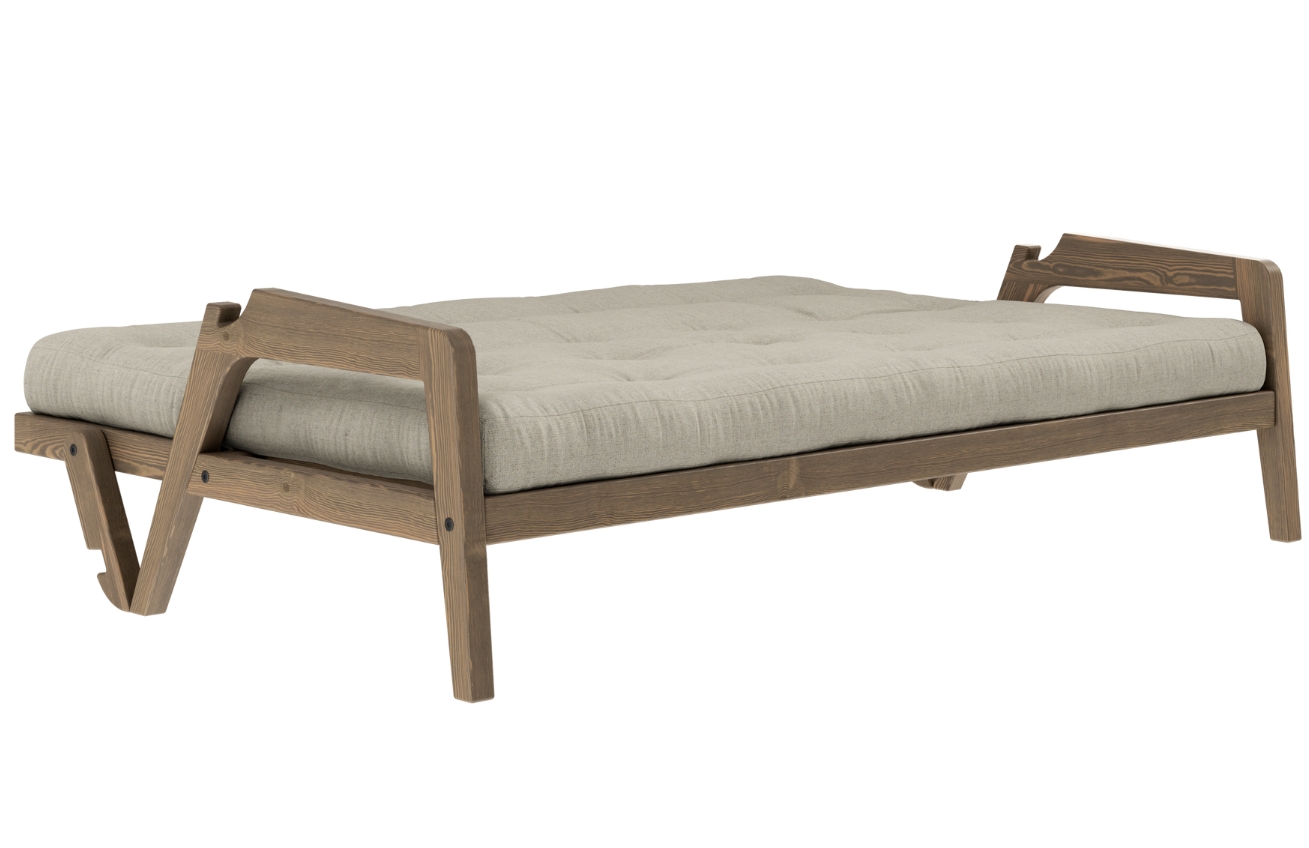 Šedá lněná trojmístná rozkládací pohovka Karup Design Grab 204 cm s hnědou konstrukcí
