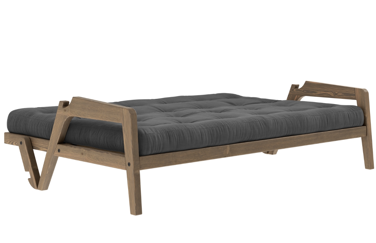 Šedá manšestrová trojmístná rozkládací pohovka Karup Design Grab 204 cm s hnědou konstrukcí