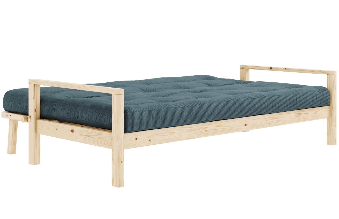 Tmavě modrá manšestrová trojmístná rozkládací pohovka Karup Design Knob 205 cm