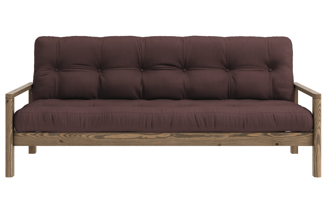 Tmavě hnědá trojmístná rozkládací pohovka Karup Design Knob 205 cm s hnědou konstrukcí