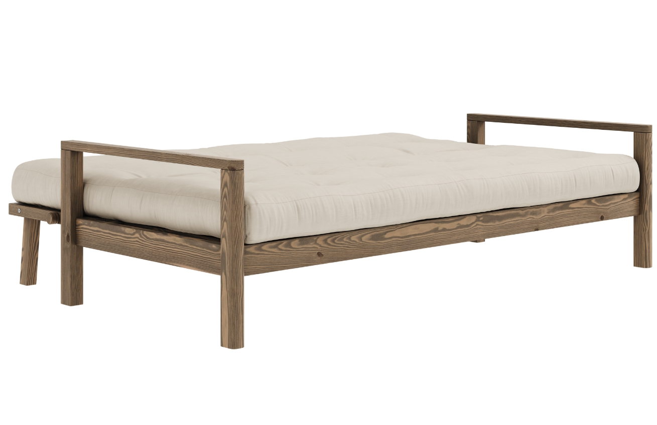Béžová trojmístná rozkládací pohovka Karup Design Knob 205 cm s hnědou konstrukcí