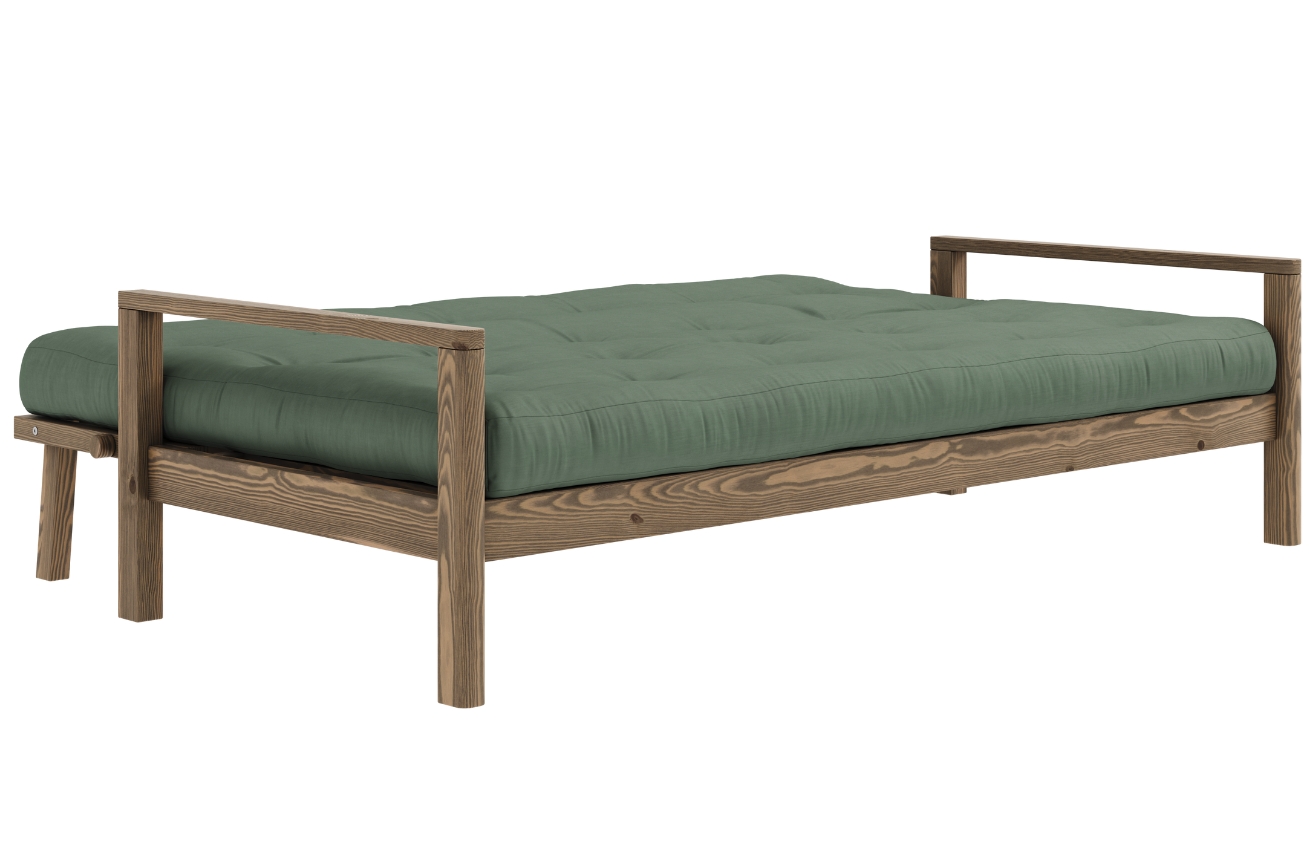 Zelená trojmístná rozkládací pohovka Karup Design Knob 205 cm s hnědou konstrukcí
