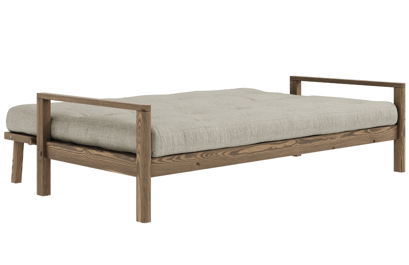 Šedá lněná trojmístná rozkládací pohovka Karup Design Knob 205 cm s hnědou konstrukcí