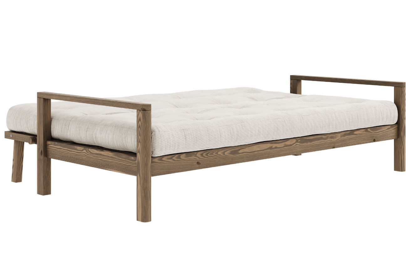 Béžová manšestrová trojmístná rozkládací pohovka Karup Design Knob 205 cm s hnědou konstrukcí