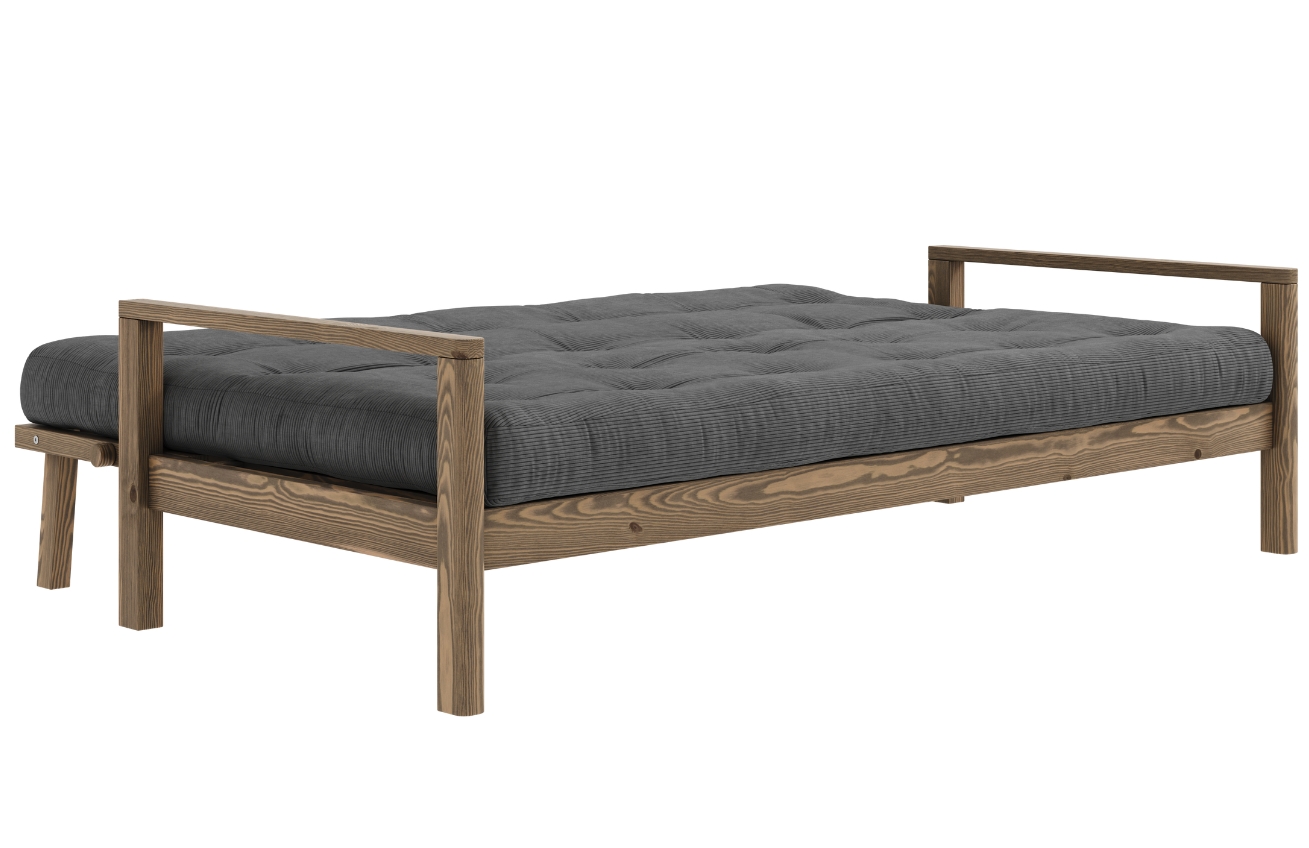 Šedá manšestrová trojmístná rozkládací pohovka Karup Design Knob 205 cm s hnědou konstrukcí