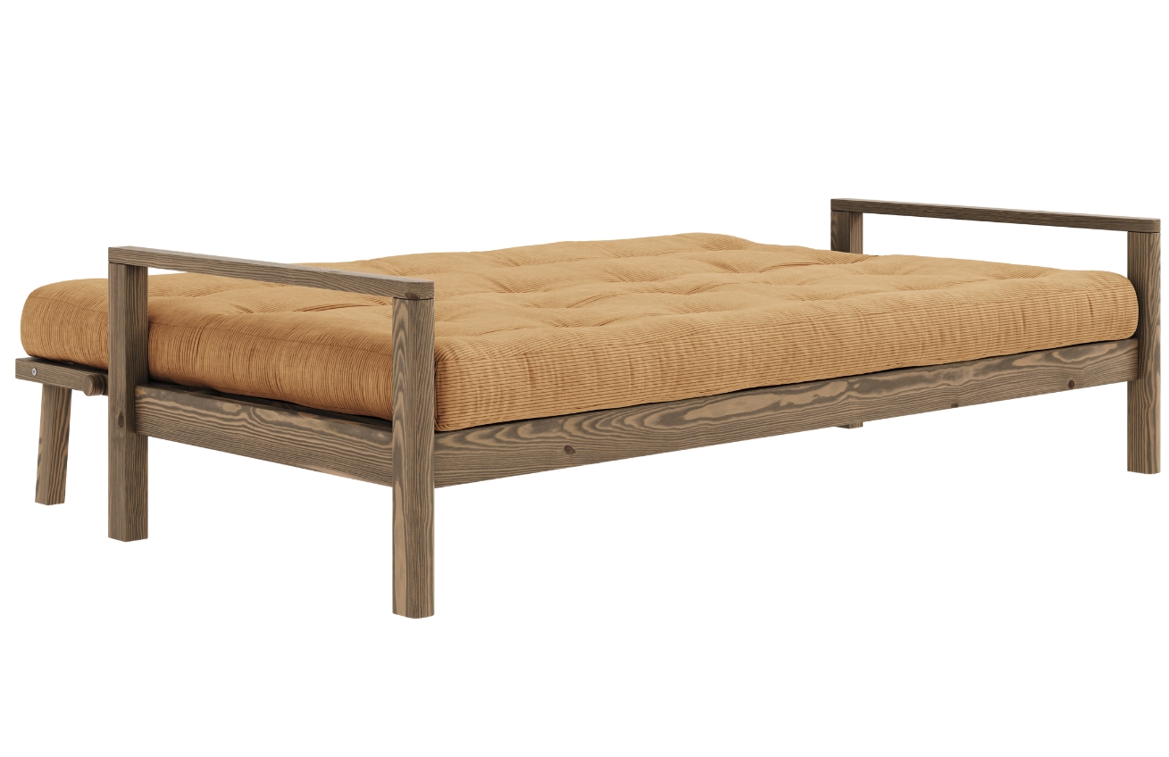 Hnědá manšestrová trojmístná rozkládací pohovka Karup Design Knob 205 cm s hnědou konstrukcí