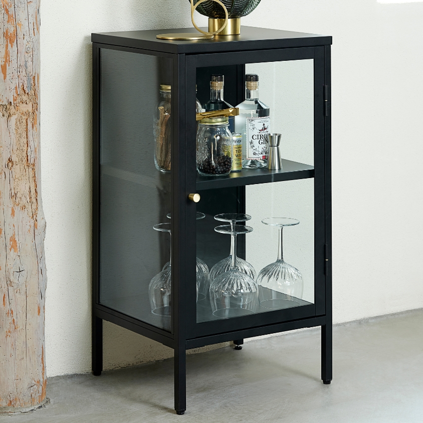 Černá kovová vitrína Unique Furniture Carmel 85 x 45 cm