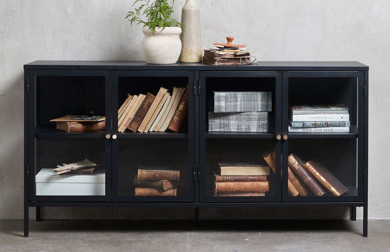 Černá kovová vitrína Unique Furniture Carmel 85 x 170 cm