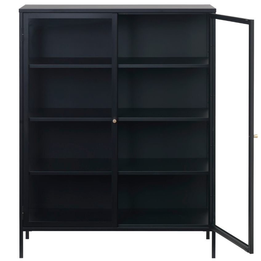 Černá kovová vitrína Unique Furniture Carmel 140 x 110 cm