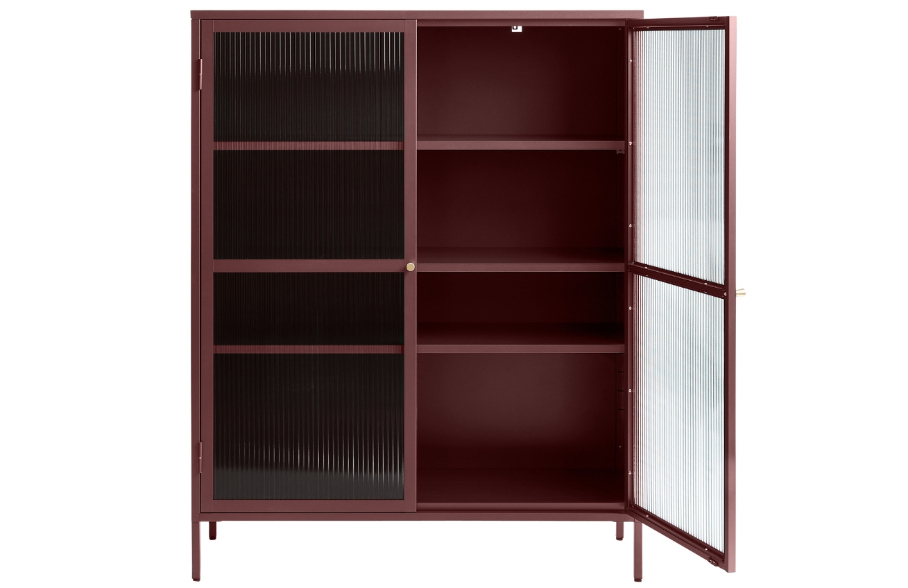 Vínově červená kovová vitrína Unique Furniture Bronco 140 x 111 cm