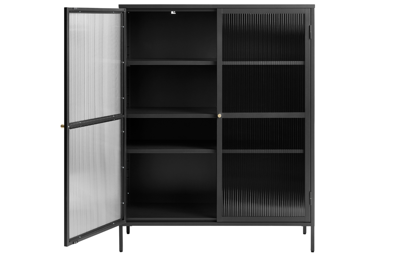 Černá kovová vitrína Unique Furniture Bronco 140 x 111 cm