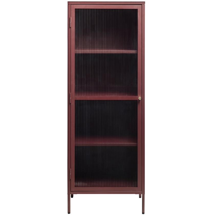 Vínově červená kovová vitrína Unique Furniture Bronco 160 x 58 cm