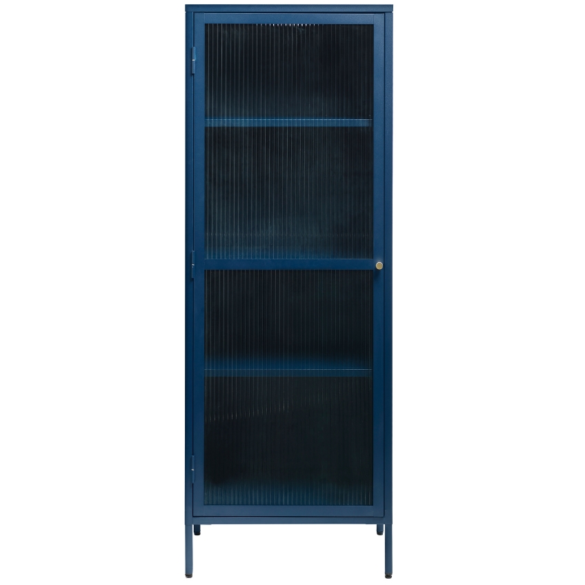 Modrá kovová vitrína Unique Furniture Bronco 160 x 58 cm