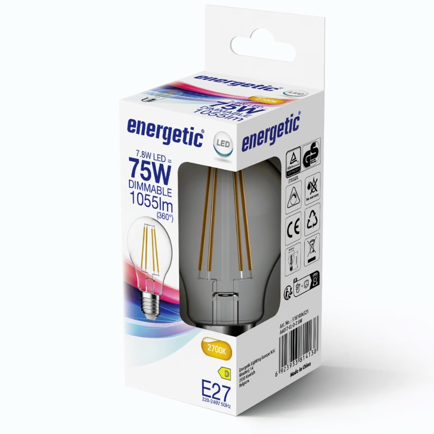 Nordlux Transparentní stmívatelná LED žárovka A60 E27 7,8W