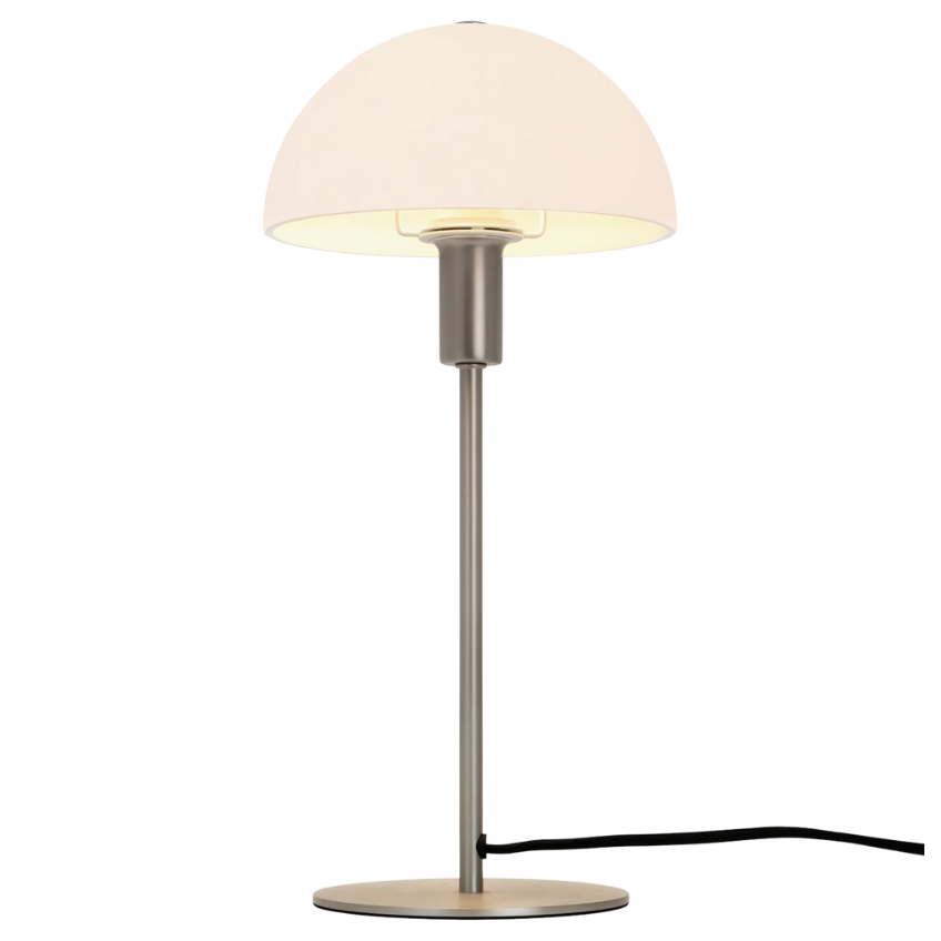 Nordlux Opálově bílá skleněná stolní lampa Ellen se stříbrnou podstavou