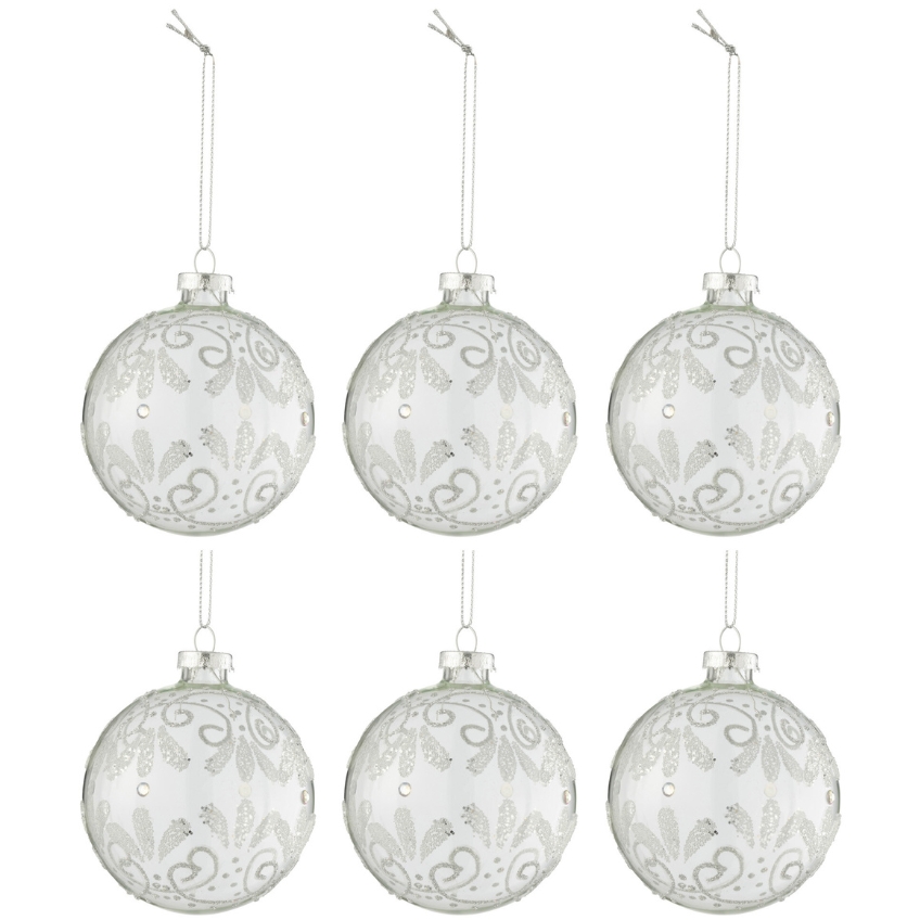 Set šesti stříbrných skleněných vánočních ozdob J-Line Ween 10,5 cm