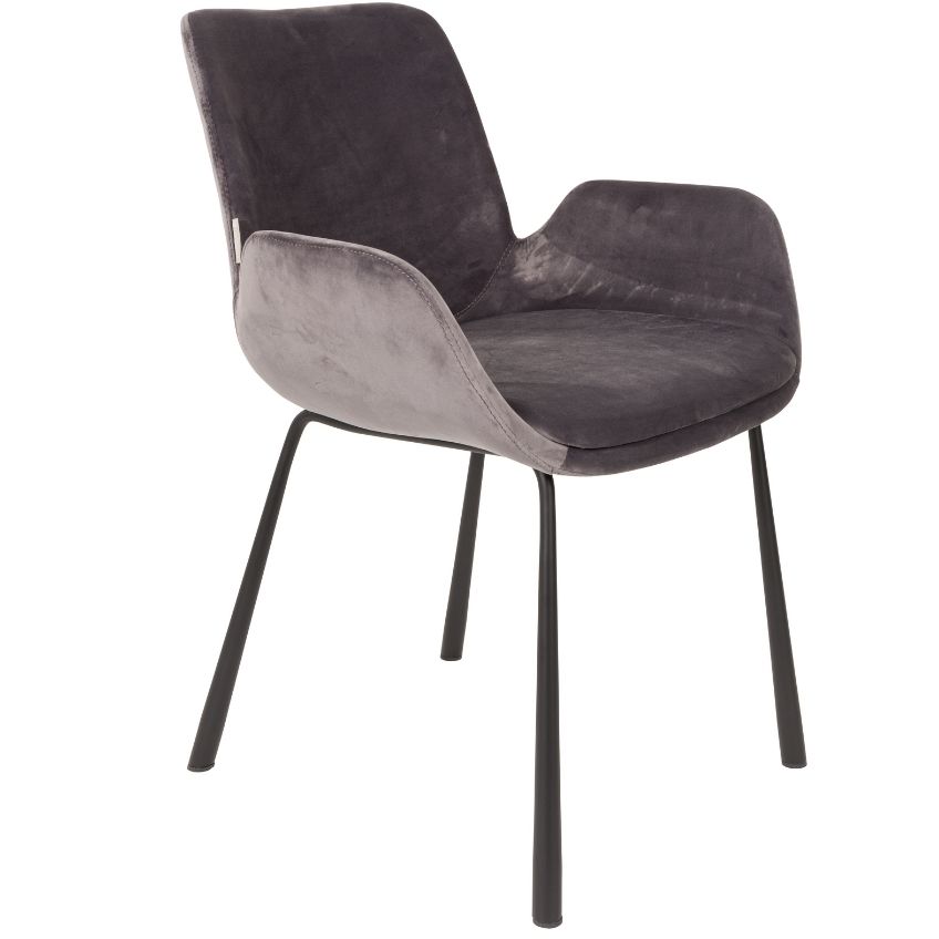 Tmavě &scaron;ed&aacute; sametov&aacute; j&iacute;deln&iacute; židle ZUIVER BRIT