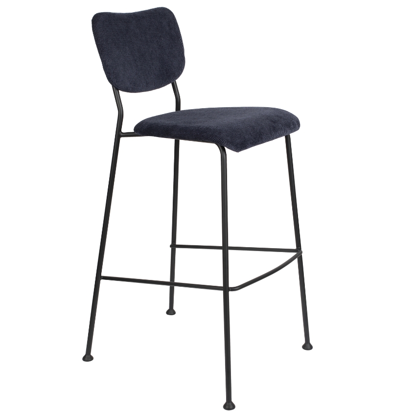 Tmavě modrá manšestrová barová židle ZUIVER BENSON 75,5 cm