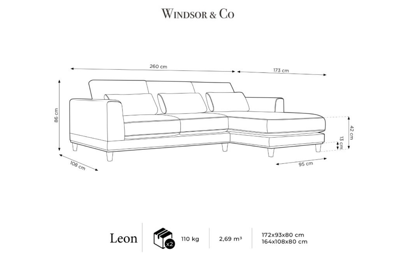 Královsky modrá sametová rohová pohovka Windsor & Co Leon 260 cm, pravá