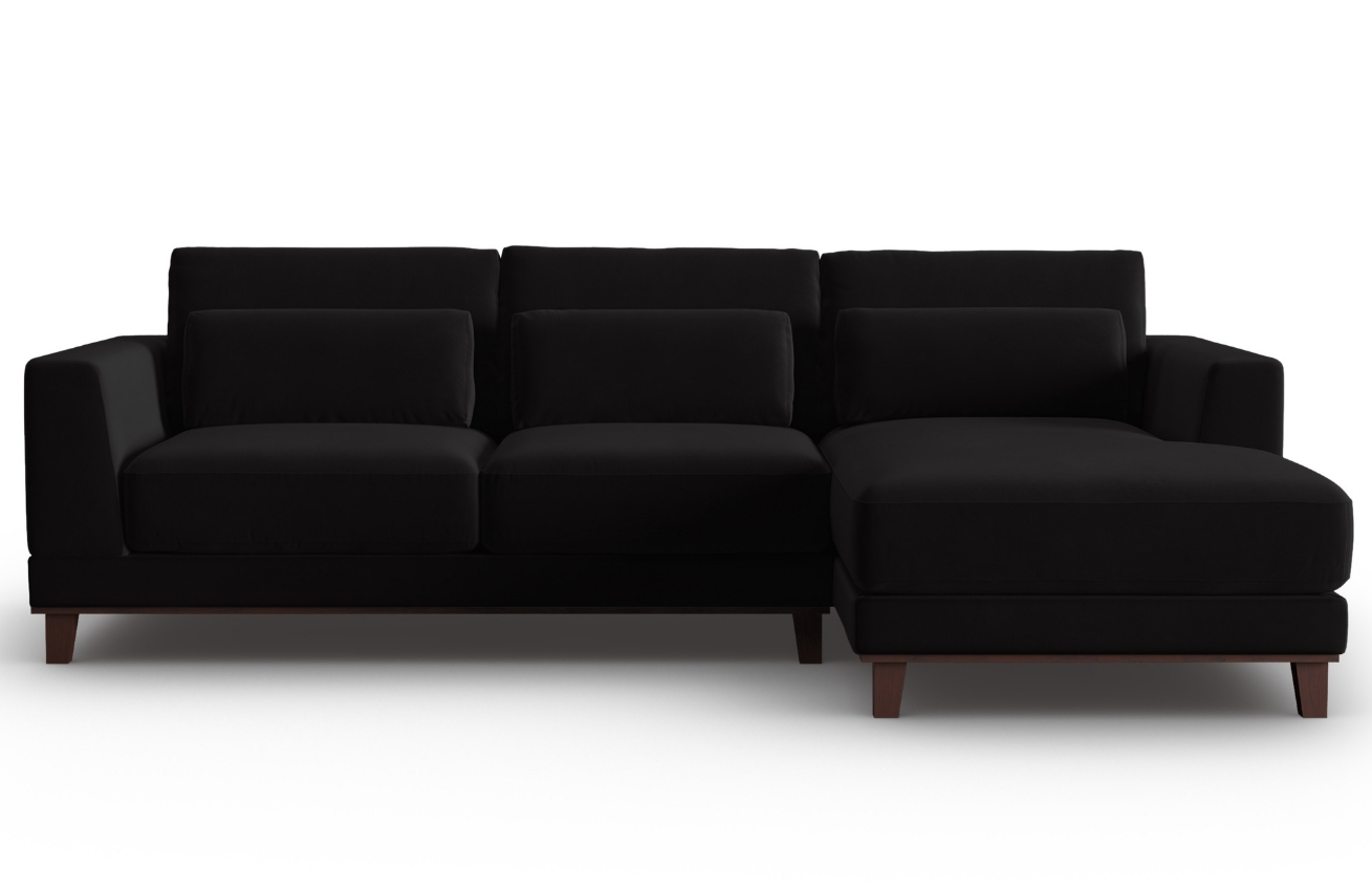 Černá sametová rohová pohovka Windsor & Co Leon 260 cm, pravá