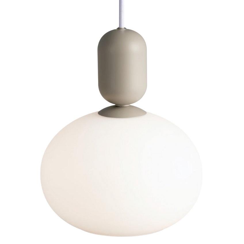 Nordlux Opálově bílé skleněné závěsné světlo Notti 20 cm s béžovým zavěšením