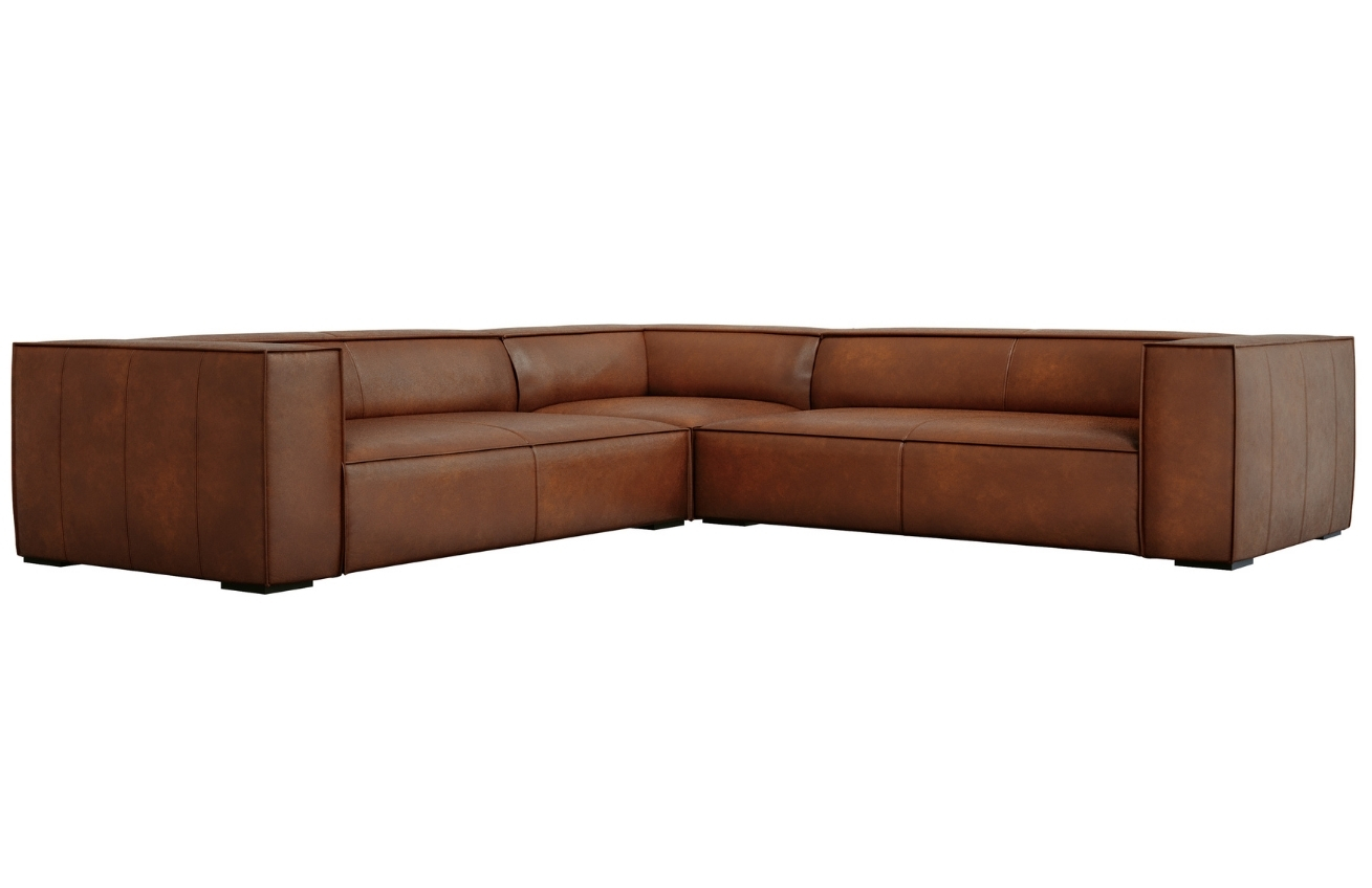 Koňakově hnědá kožená rohová pohovka Windsor & Co Madame 280 cm, levá/pravá