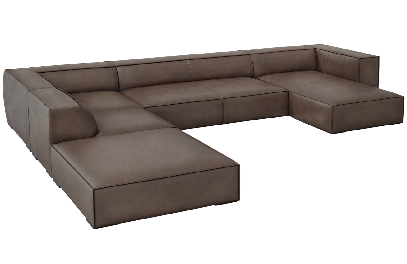 Hnědá kožená rohová pohovka do "U" Windsor & Co Madame 365 cm, levá