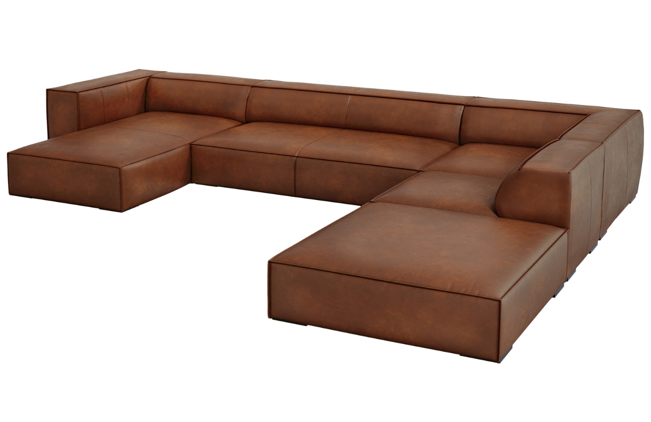 Koňakově hnědá kožená rohová pohovka do "U" Windsor & Co Madame 365 cm, pravá