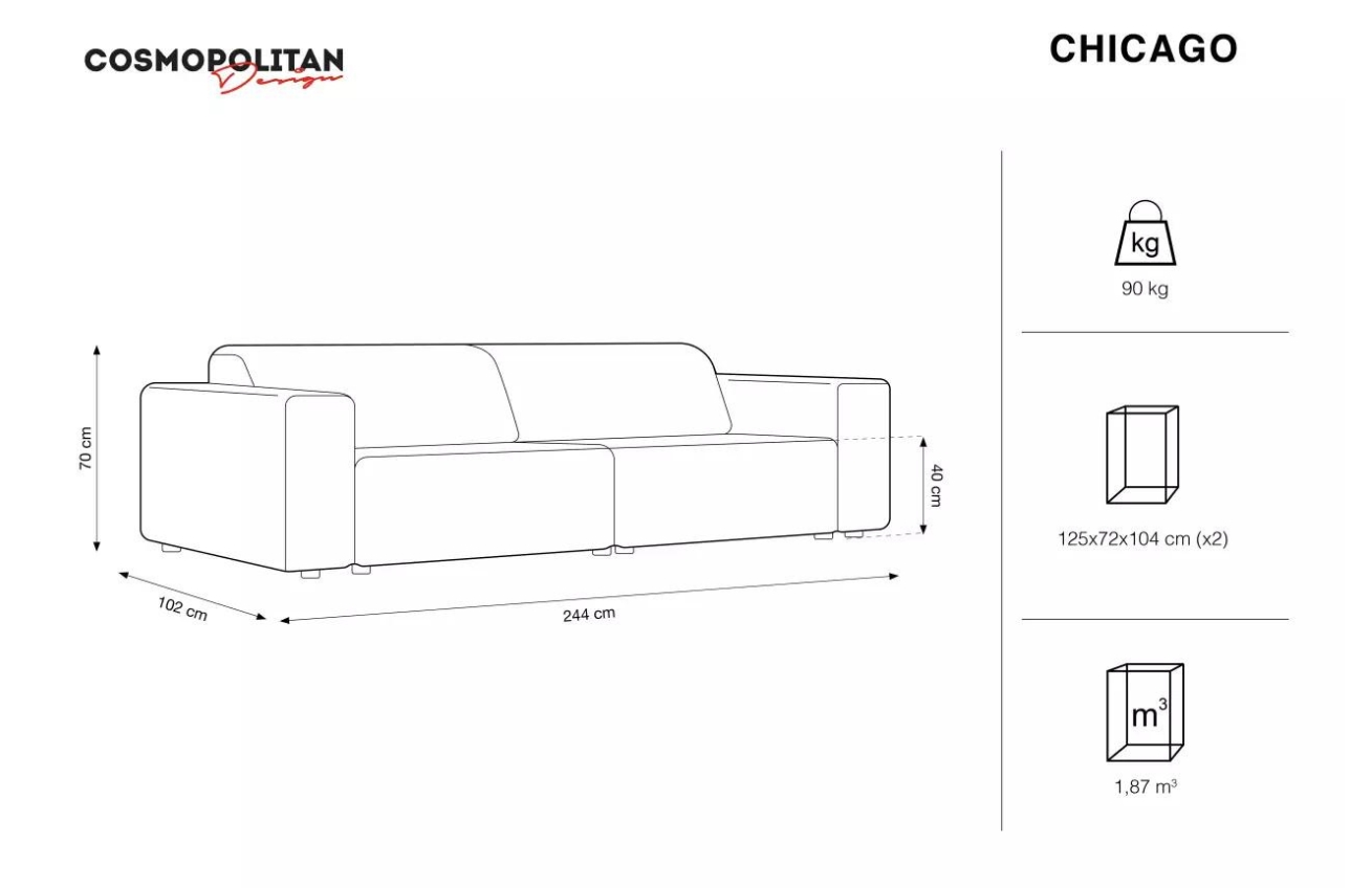 Světle béžová čalouněná čtyřmístná pohovka Cosmopolitan Design Chicago 244 cm